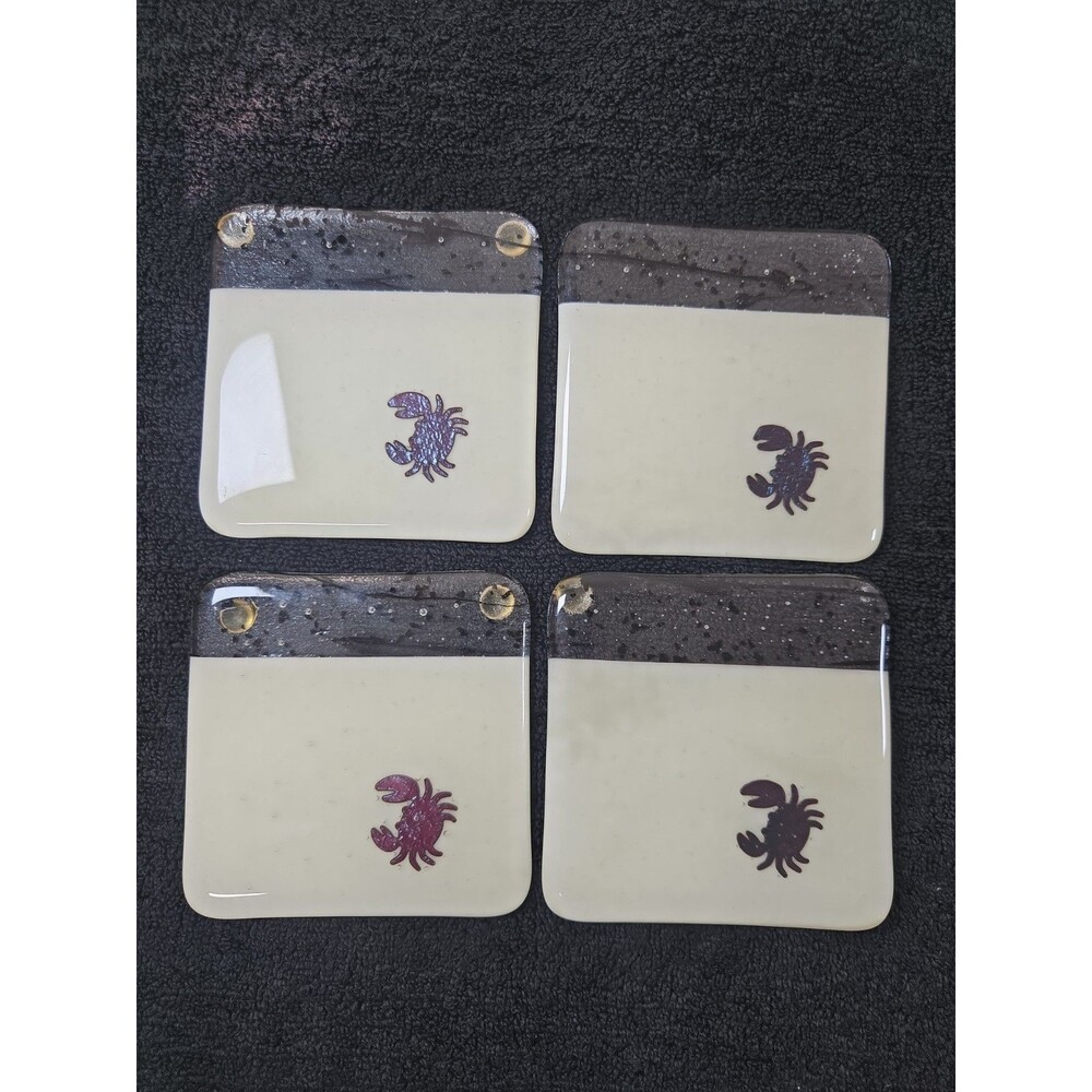 :Handmade Fused Glass Crab Coasters Set of 4 Coastal Nautical Beach Decor